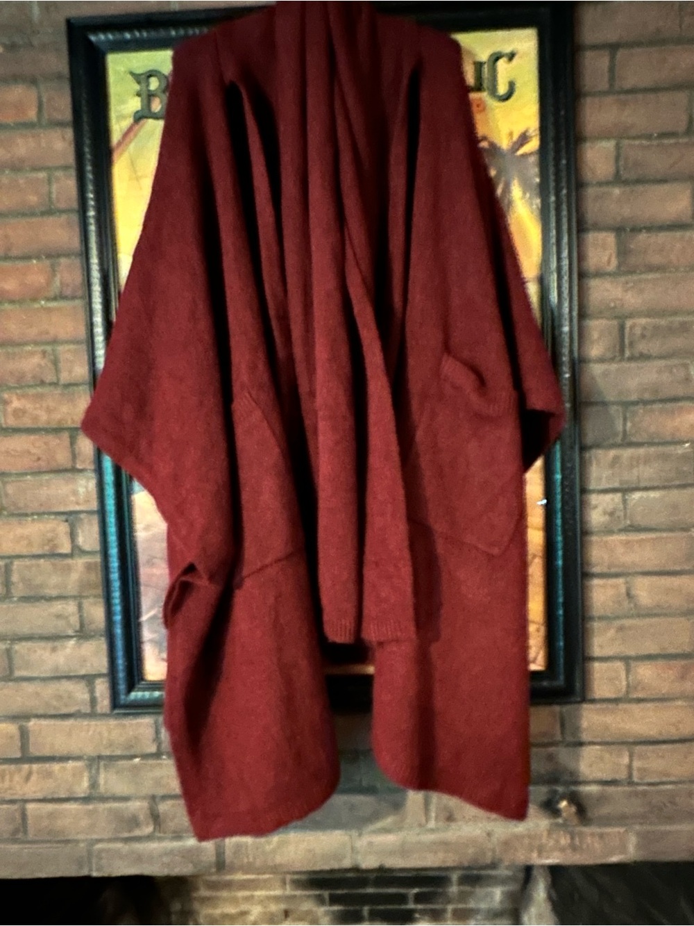 Free People burgundy poncho cape with pockets and attached scarf NWT